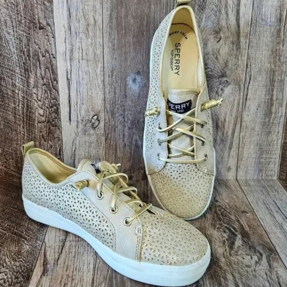 Sperry Top-Sider Crest Vibe Perf Sneaker SZ 5.5 Champagne Gold Memory Foam Tan S - Picture 6 of 11